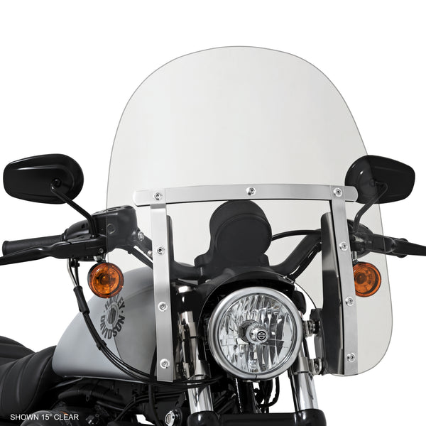 15" Memphis Slim, Clear, Windshield on 2019 Harley-Davidson Sportster XL883N Iron 883.