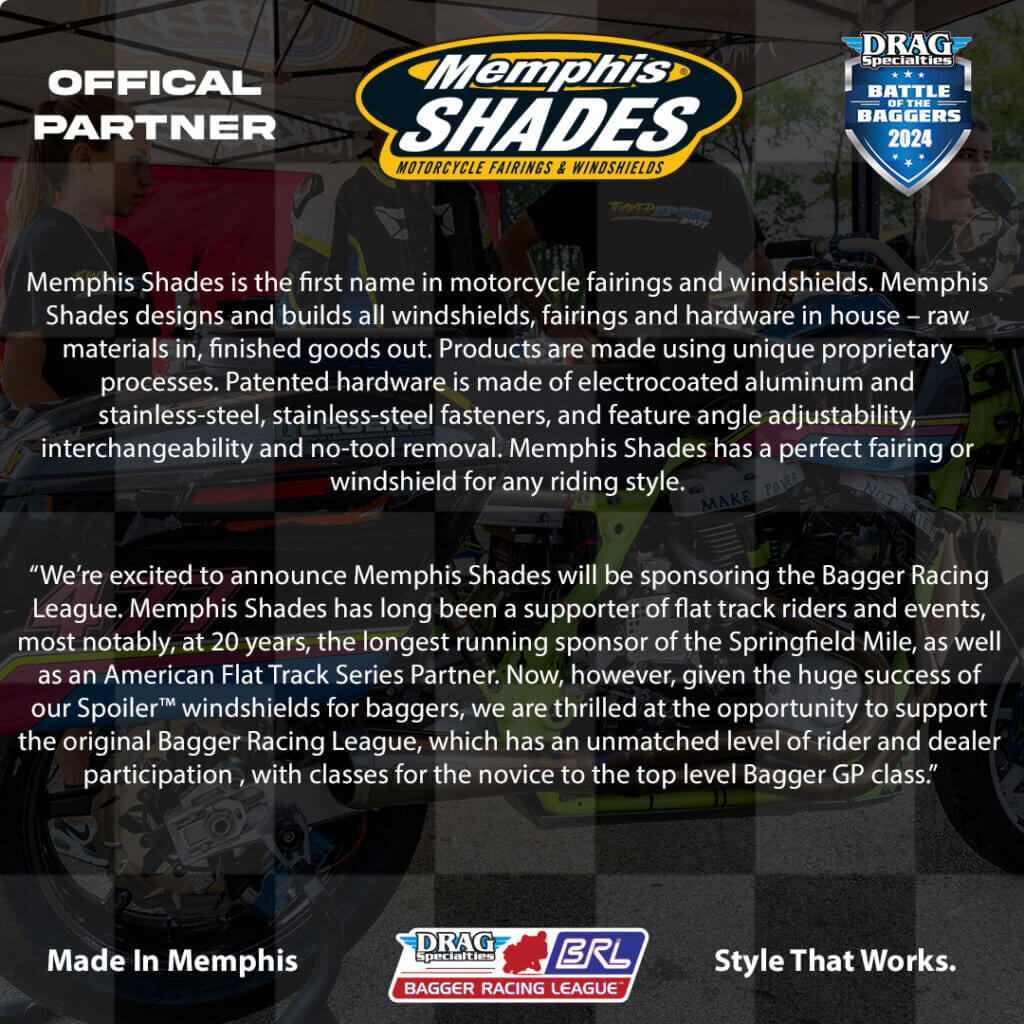 Memphis Shades Joins Bagger Racing League for the 2024 Season