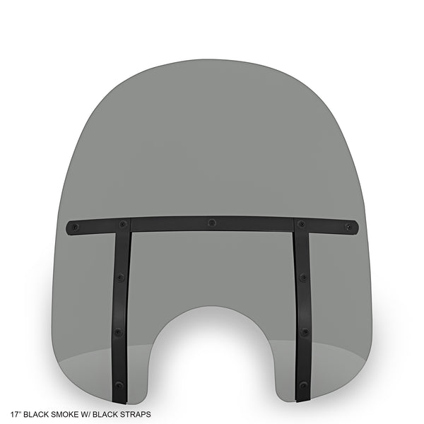 17" Memphis Fats Black Smoke Windshield with Black Straps - 7" Headlight Opening