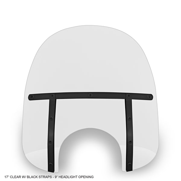 17" Memphis Fats Clear with Black Straps Windshield - 9" Headlight Opening